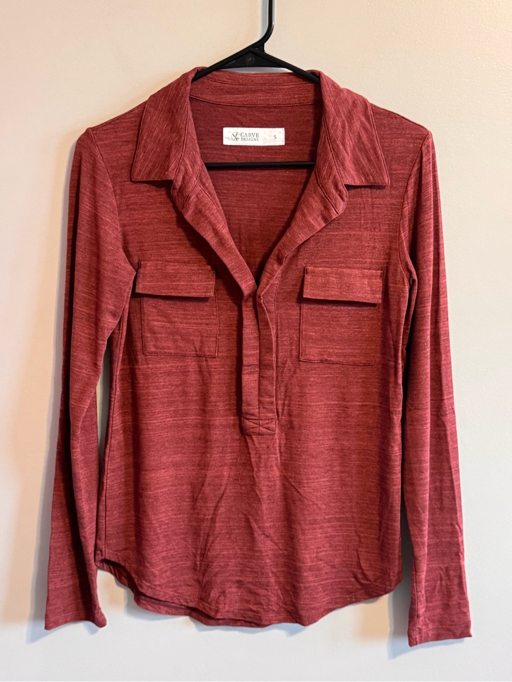 Carve Designs Women’s S Rust Collared Long Sleeve Rayon Stretch Top